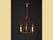 3 Light Vintage Craftsman Revival Style Chandelier Original Finish and Patina